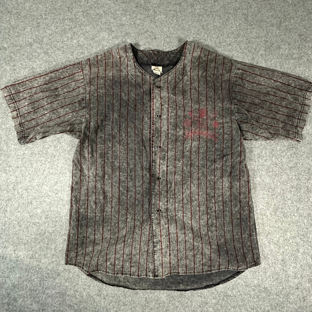 Aussie Baseball Jersey Mens XL Black Acid Wash Pinstripe USA Graphic Vintage